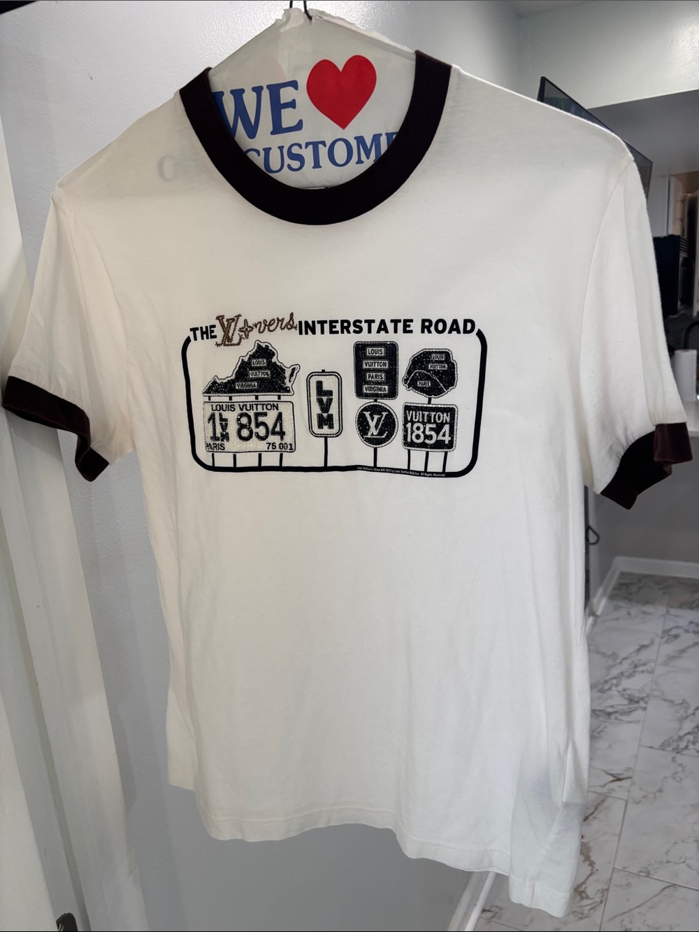Louis Vuitton White Ringer Tee with Black and Brown Trim